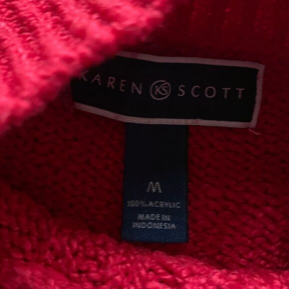 Karen Scott Red Cable Knit Pearl Detail Sweater - Picture 10 of 12